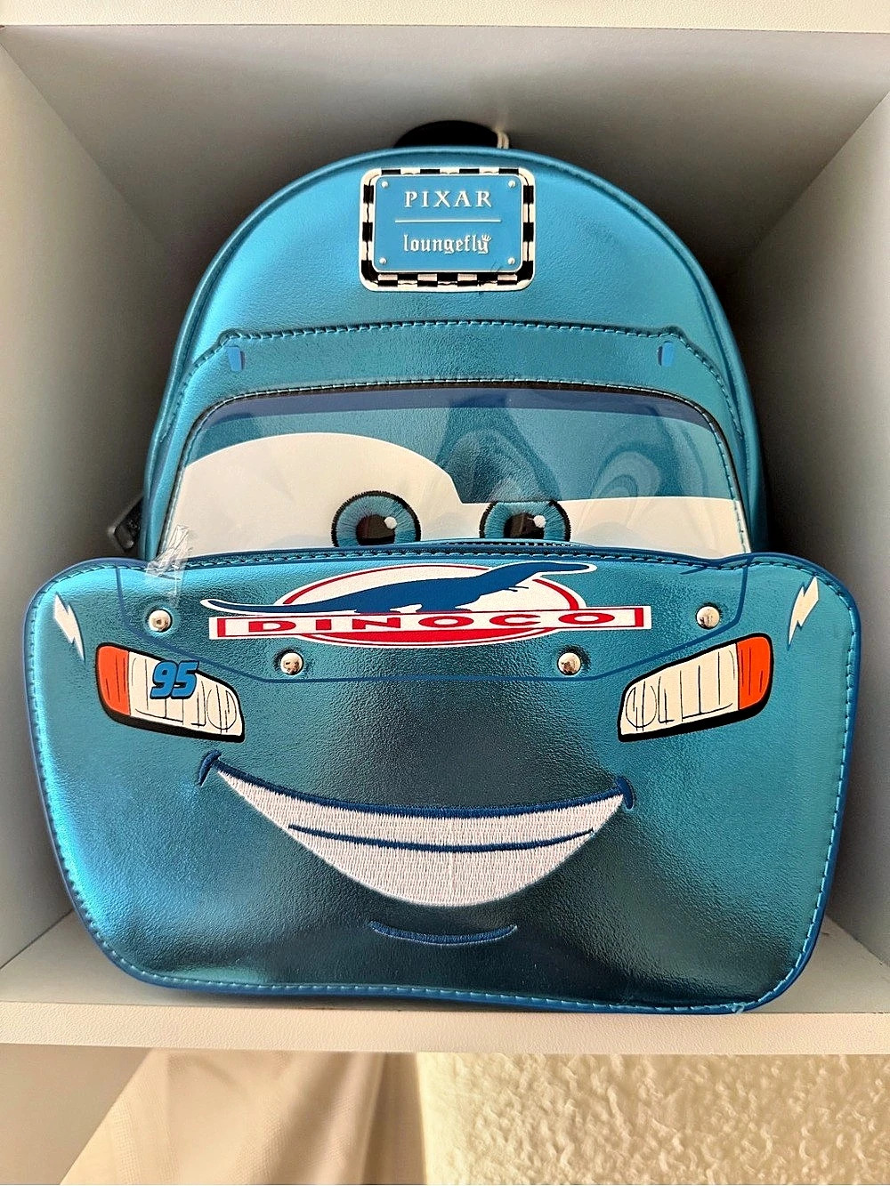 Loungefly Disney Pixar Cars Lightning McQueen Dinoco 95 Backpack Blue & Black
